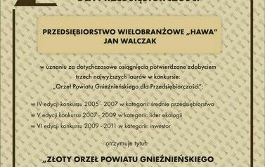 Hawa sp. z o.o. - Złoty Orzeł Powiatu Gnieźnieńskiego dla Przedsiębiorczości