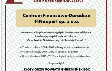 Centrum Finansowo-Doradcze FINexpert sp. z o.o. - Złoty Orzeł Powiatu Gnieźnieńskiego dla Przedsiębiorczości