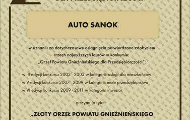 Auto Sanok Stefan Sanok - Złoty Orzeł Powiatu Gnieźnieńskiego dla Przedsiębiorczości