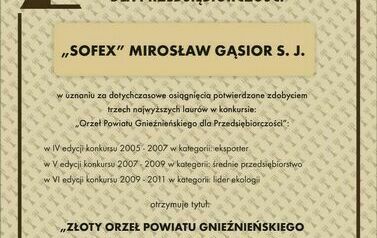 Sofex sp. z o.o. sp. k. - Złoty Orzeł Powiatu Gnieźnieńskiego dla Przedsiębiorczości